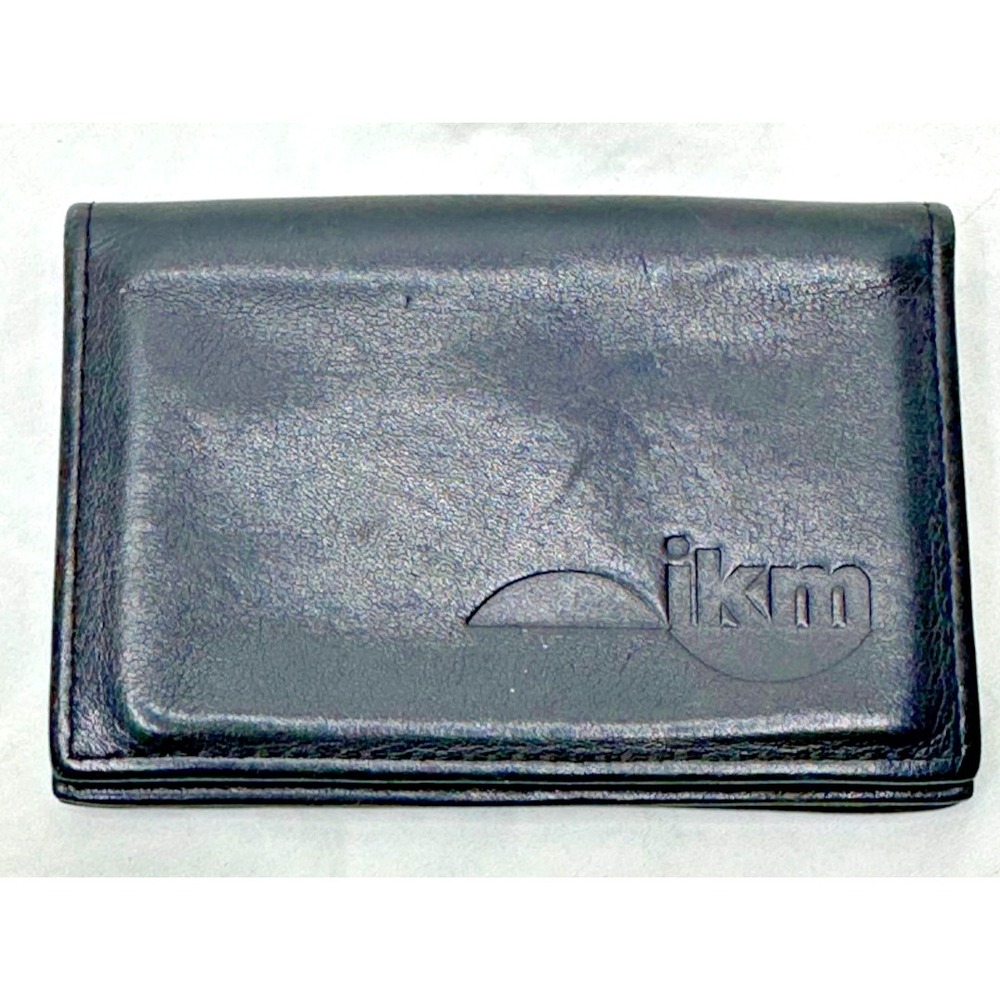 Levenger black leather credit card ikm logo embossed Small wallet‎